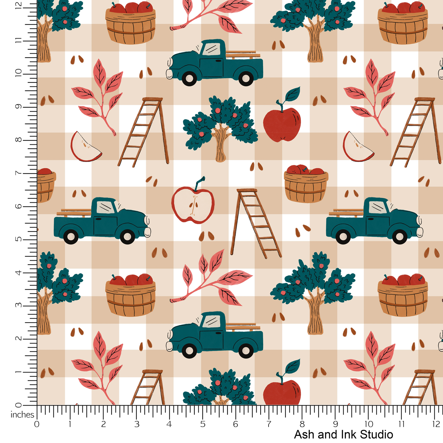 Apple Harvest in Beige Gingham