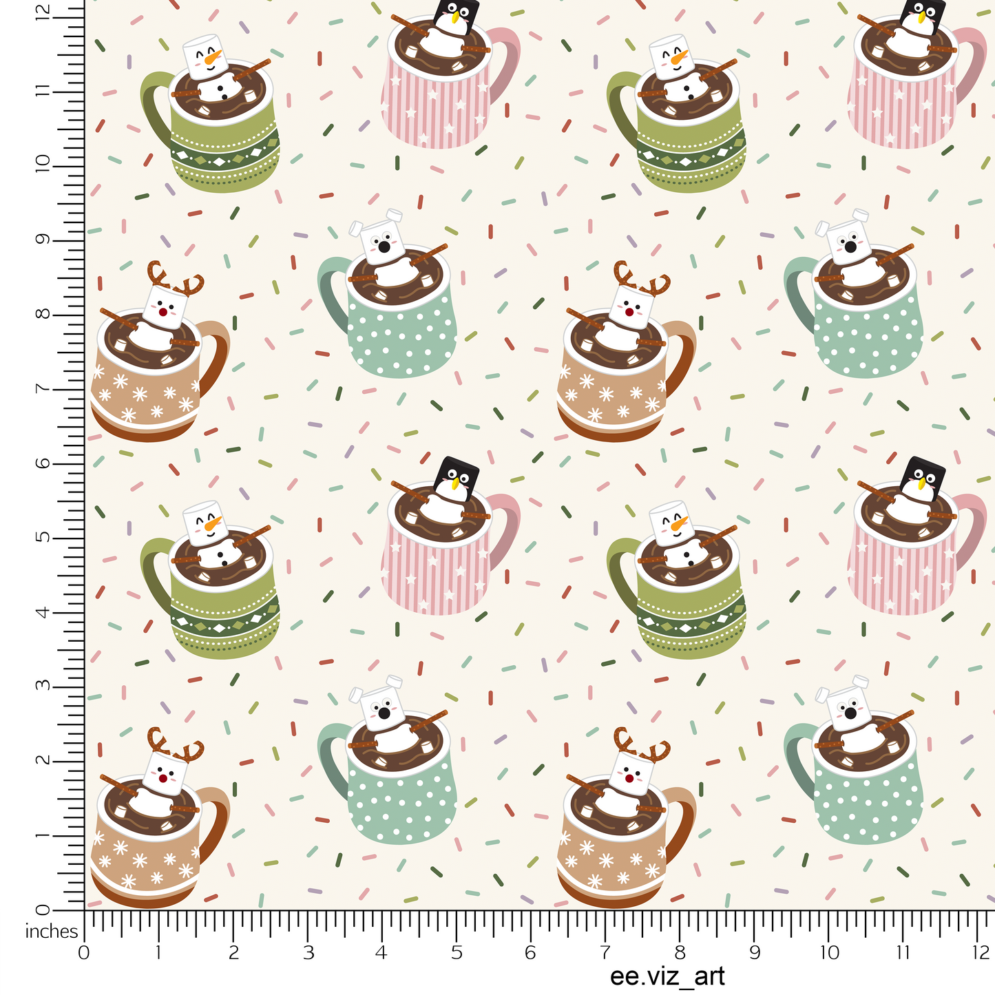 Marshmallow Winter Animals in Cups of Hot Chocolate with Sprinkles