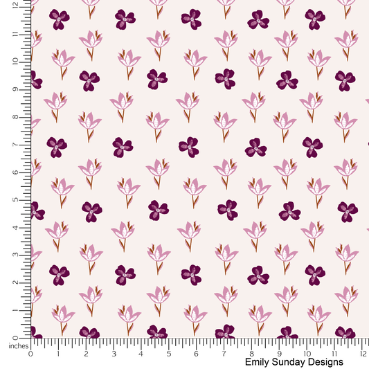 Embroidered Tulips and Pansies cream background